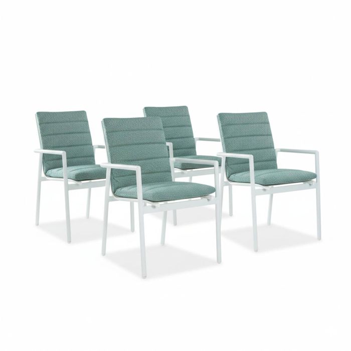 Astro 4pc Set Outdoor Dining Chair Aluminium Frame Textilene Seat White Green