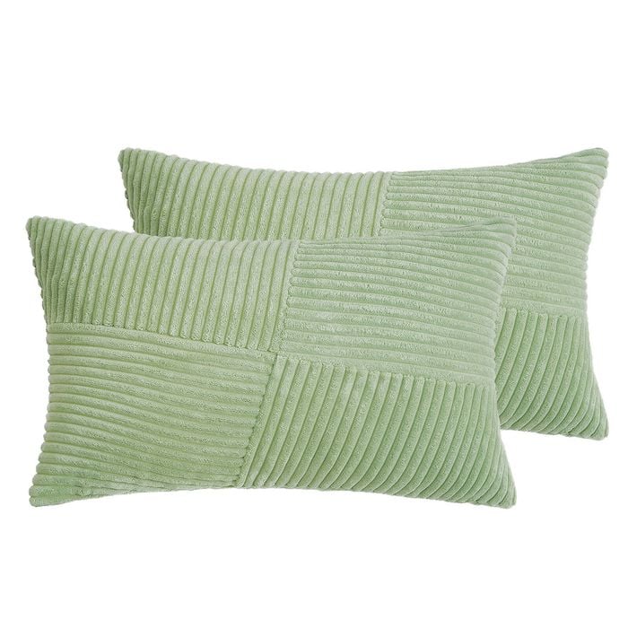 Gioia Casa Corduroy Cushion Covers - Soft Velvet with Windmill Pattern & Hidden Zipper - Sage, 30cm x 50cm (Twin Pack)