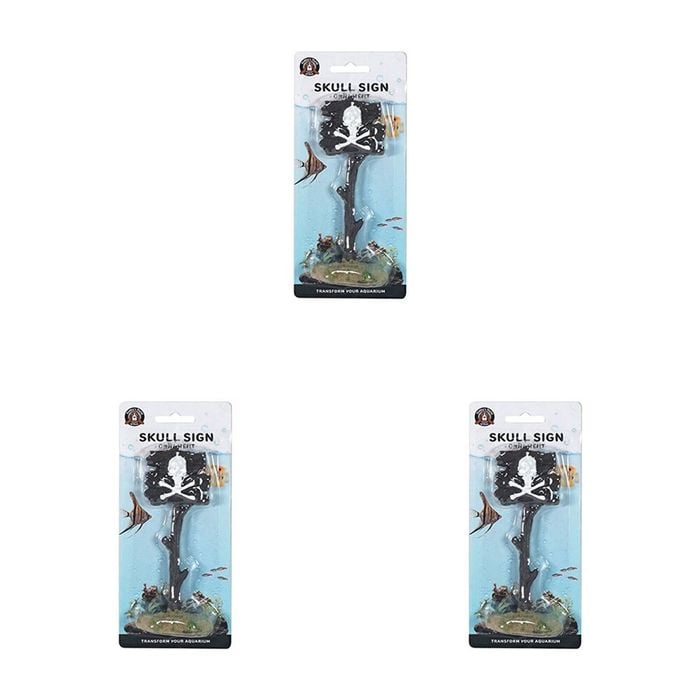 3PK Dudley's World Of Pets Aquarium/Fish Tank Skull Sign Decor 20cm