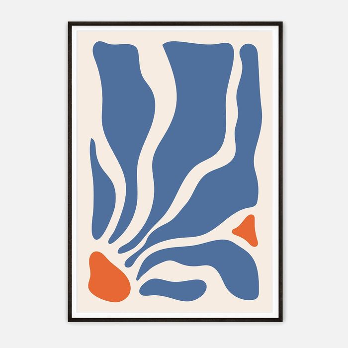 Galrie Stunning Modern Abstract Blue and Orange Art Print for Contemporary Spaces, Black Frame, A2 42 x 60cm (16 x 24inch)