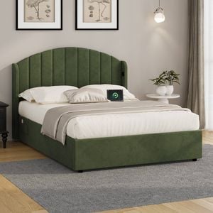 Oikiture Bed Frame Double Size With Gas Lift Storage Usb Charging Velvet