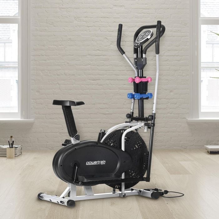 PowerTrain Elliptical Cross Trainer Exercise Bike With Dumbbells & Resistance Bands