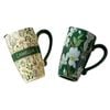 2 Set 600ml Green High-Fired Ceramic Porcelain Mug with Travel Lid Vintage Floral