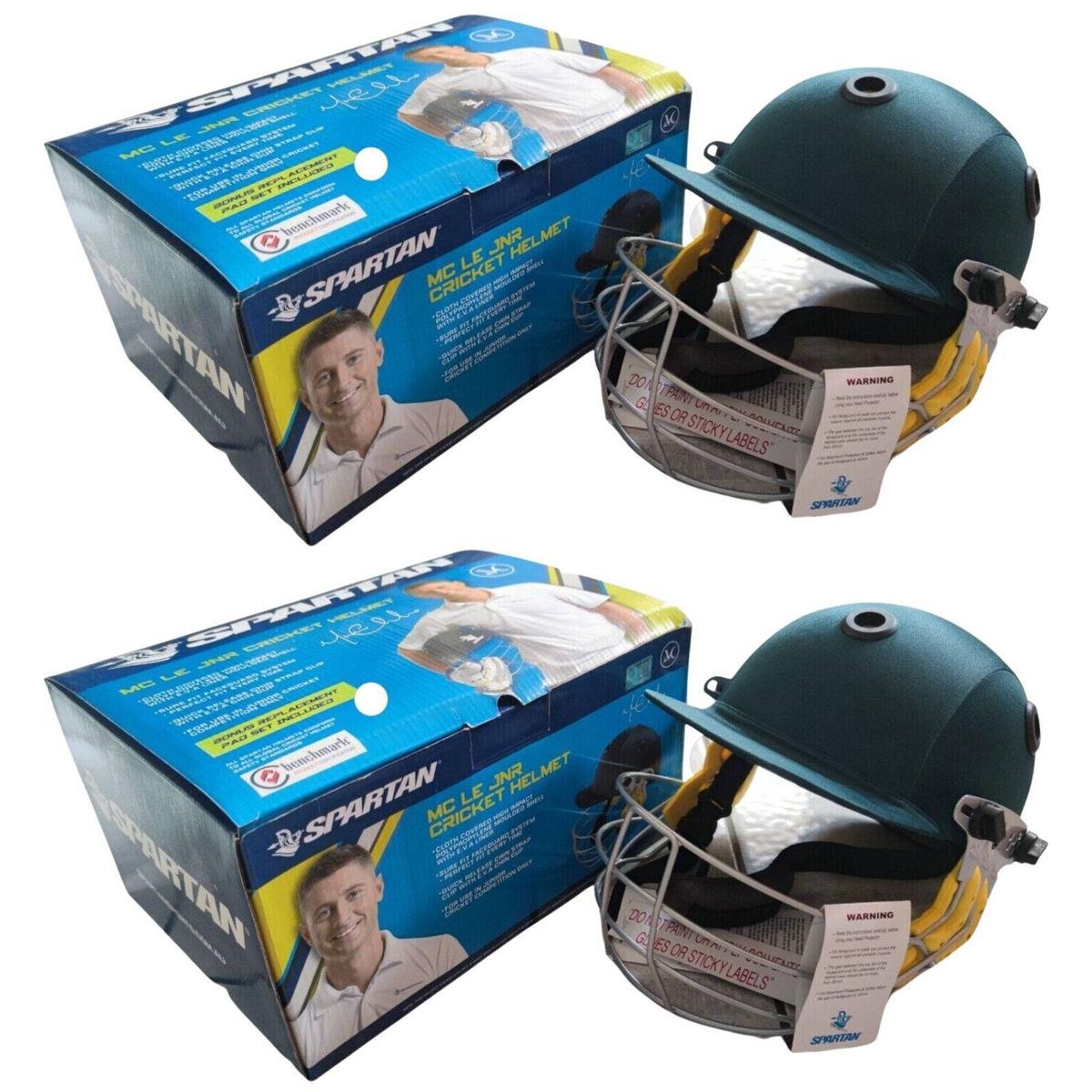 2x Spartan MC LE Jnr Junior Cricket Helmet Youth Medium Size Green