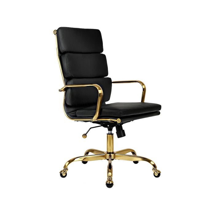 Furb Office Chair Executive High Back Gold Frame Black Pu Leather