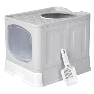 Pawz Large Cat Litter Box Foldable Top Entry Covered Tray Grey