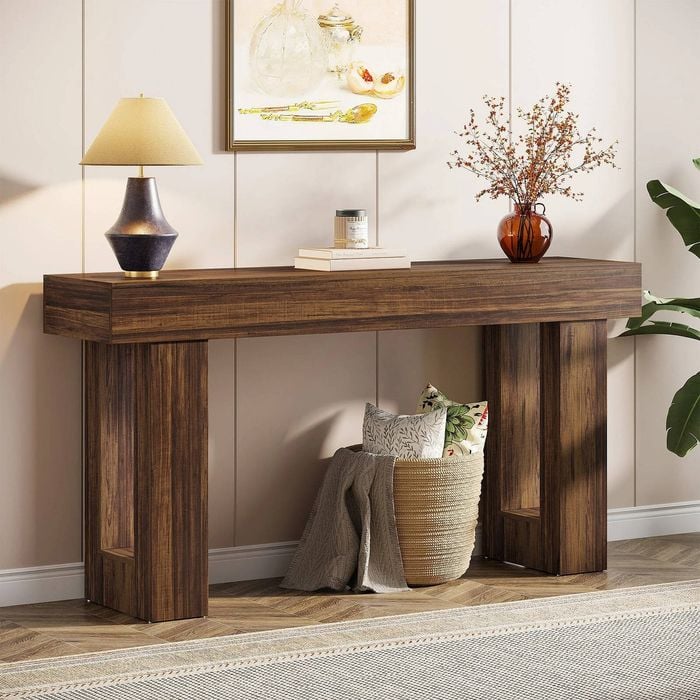 OAKORY 160cm Console Table Country Style Entryway Hallway Table Rustic Brown