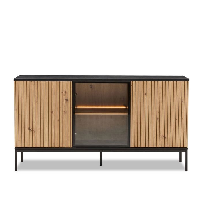 Big Lot 154cm Artisan Oak / Black Brooklyn 3 Door Buffet with LED