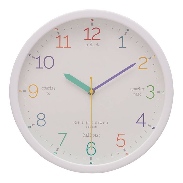 One Six Eight London  LEARN The Time White 30cm Silent Wall Clock