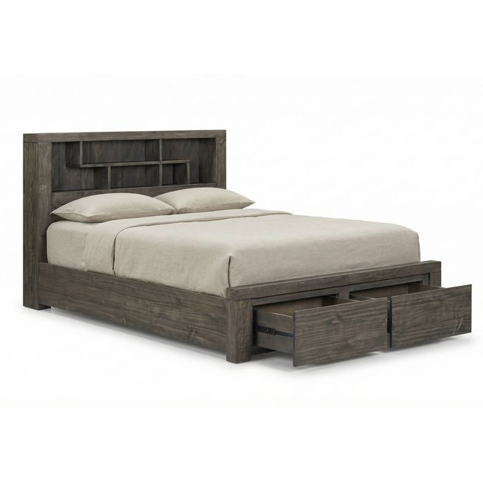 Bed Frame Storage Bookend Headboard Drawers in Grey King