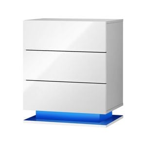 Oikiture 3 Drawers Bedside Table RGB LED Nightstand Cabinet White