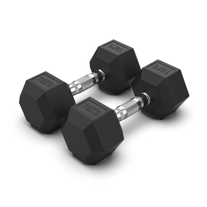 2 Pack of 10kg Dumbell Total 20kg Hex Rubber Coat Iron Dumbells