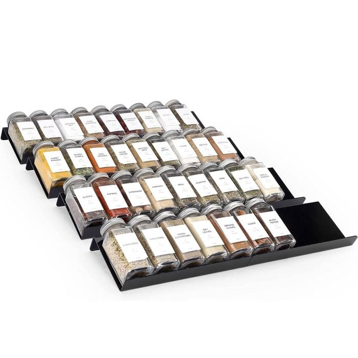 Spice Drawer Organizer, Black Acrylic Tier, Set Jars