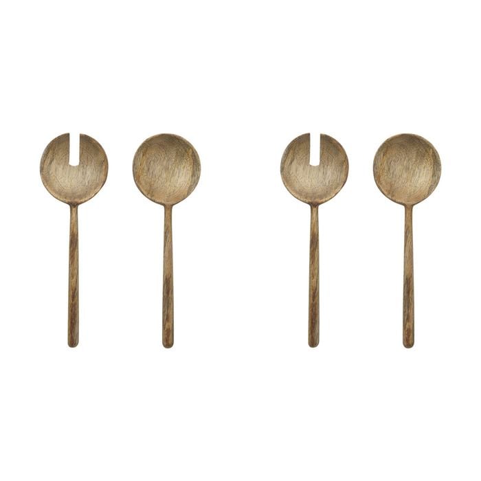 2x 2pc Ecology Mango Wood Rustic Drift Salad Servers 28cm
