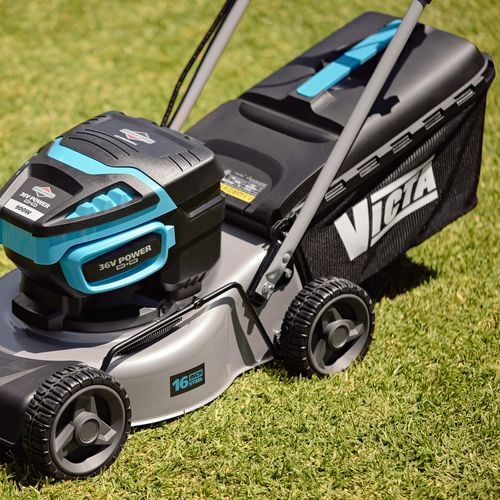 VICTA Powercut 36V 2 x 18V Brushless Steel Deck 16 Lawn Mower Kit With 2 x 5.0AH Batteries 2691856 Bunnings Australia