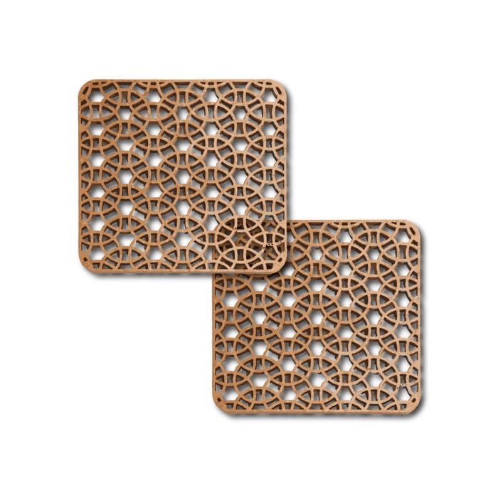 2pc Nord Deco Wooden Coasters 10x10cm - Crossed Circles