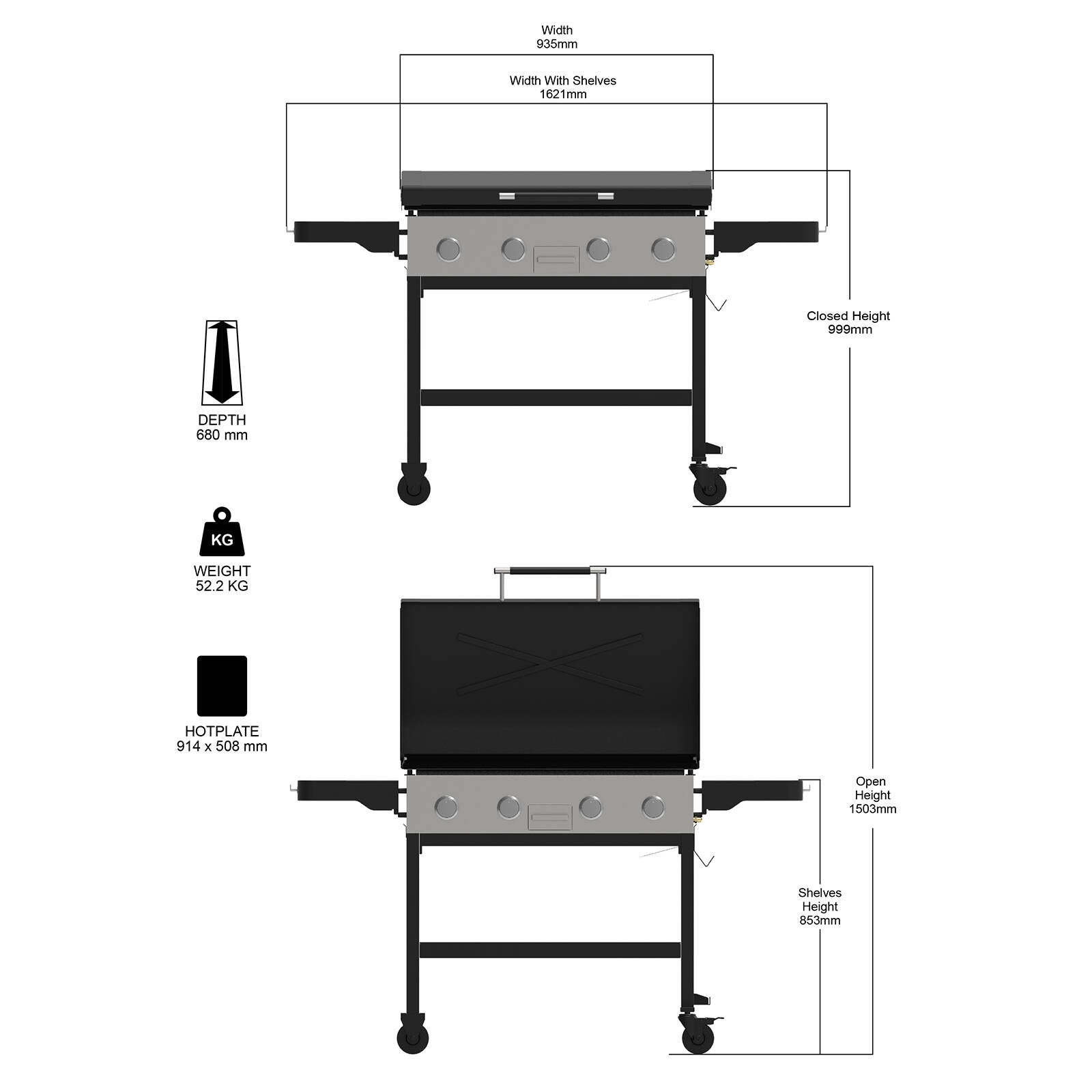 Jumbuck 1621mm Black 4 Burner Griddle BBQ Bunnings New Zealand