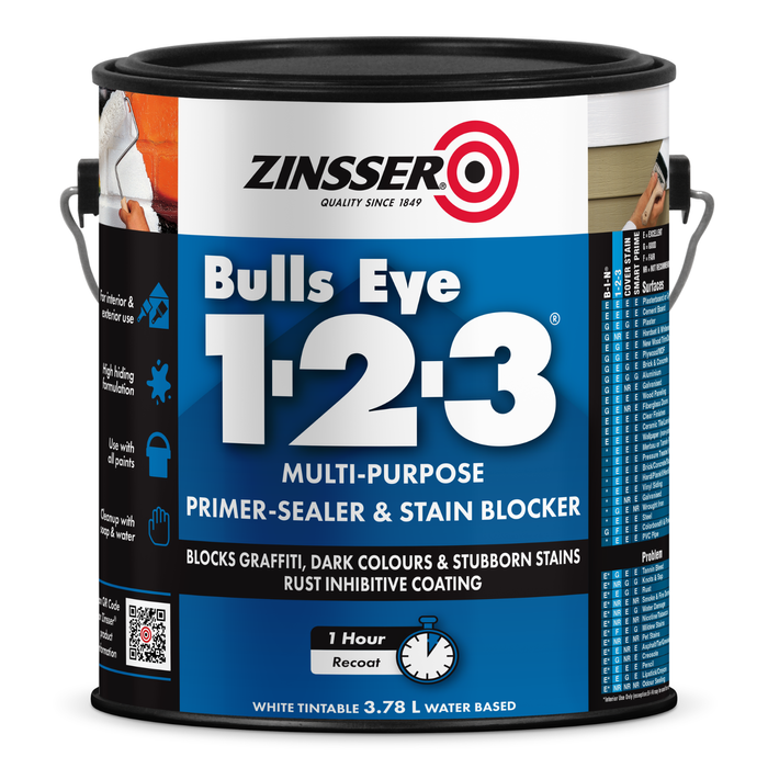 Zinsser 3.78L White Bulls Eye 1-2-3 Undercoat Primer Sealer Stain Killer - 3.78L