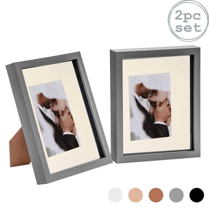 Nicola Spring Acrylic 3d Box Photo Frame With 4" X 6" Mount - 8" X 10"  - Grey - Pack Of 2