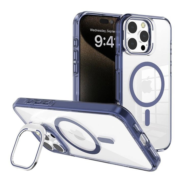 REDEFINE Transparent Magsafe Case Cover with Magnetic Ring for iPhone 16 Pro - Navy Blue