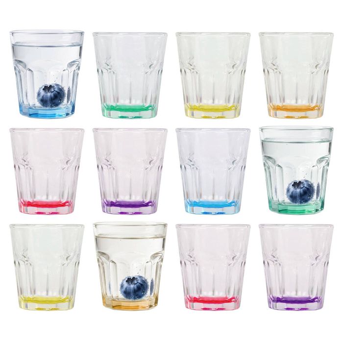 Argon Tableware Panelled Shot Glasses with Coloured Base - 55ml - Pack of 12