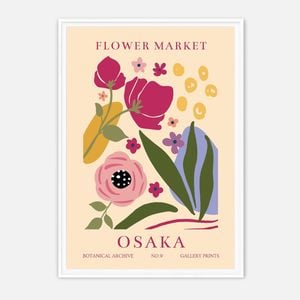 Galrie Vibrant Flower Market Osaka Wall Art Print - Stunning Botanical Home Decor, White Frame, A1 60 x 84cm (23 x 33inch)