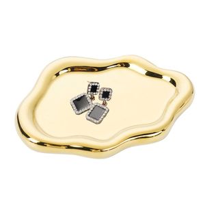 Catzon Ceramic Jewelry Tray For Ring Key Trinket Cloud Shape Small Plate-gold