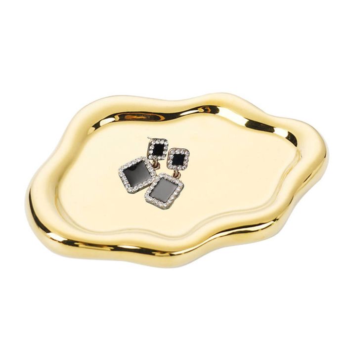 Catzon Ceramic Jewelry Tray For Ring Key Trinket Cloud Shape Small Plate-gold