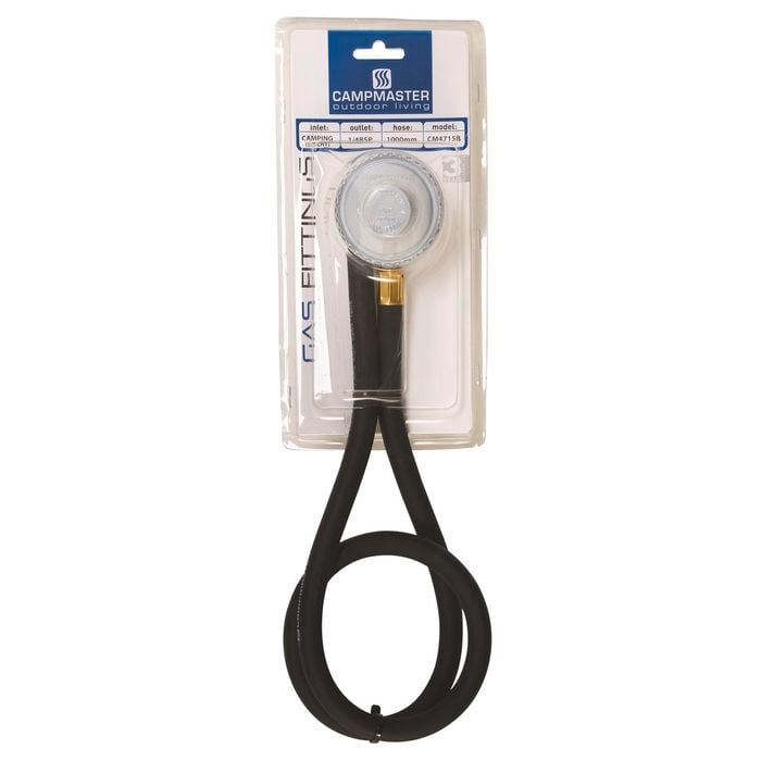 Campmaster 3/8" LH Gas Regulator With 1000mm Hose And 1/4" BSP Outlet