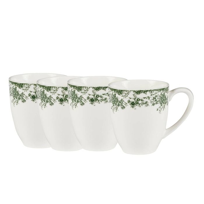4x Casa Domani Rosetta Coupe Porcelain Mug Antique Green 370ml Microwave Safe