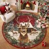 CottonMore Christmas Reindeer Round Rug Festive Deer Winter Cabin Holiday Floor Mat 120cm