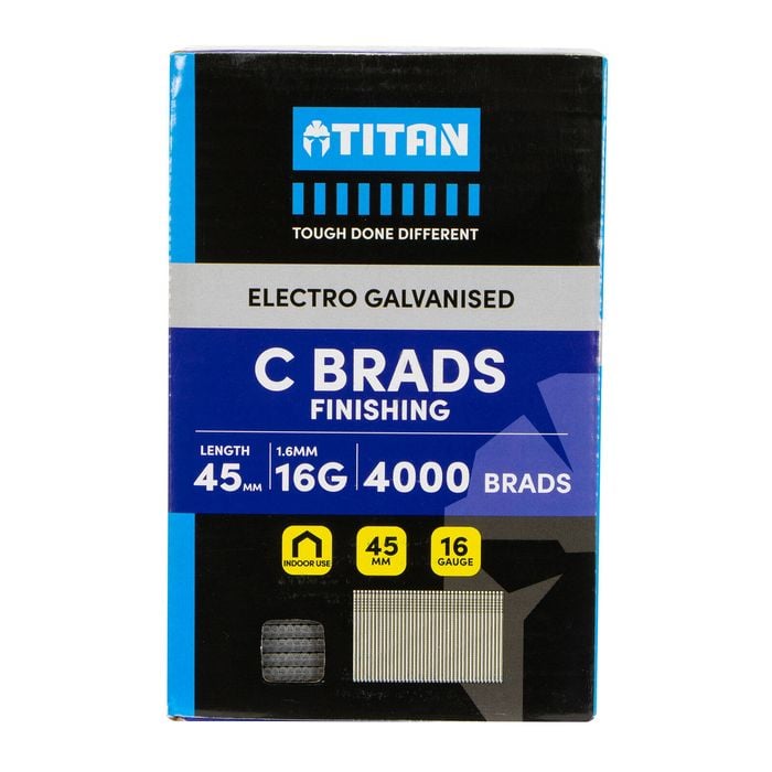 Titan 45 x 1.6mm Electro Galvanised Straight Collated Nail C Brads - 4000 Pack 