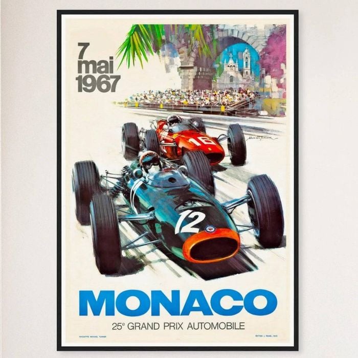Galrie 1967 Monaco Grand Prix Vintage Racing Poster 25th Anniversary Collector's Art, Black Frame, A3 30 x 42cm (12 x 16inch)