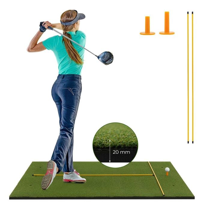Costway 1.2×1.5m Golf Hitting Practice Mat Artificial Lawn Grass Pad Golf Training Aid
