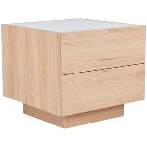 Mia End Table with White Tempered Glass Top - Oak