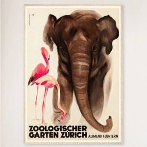 Galrie Vintage Switzerland Zoological Garden Zurich Poster Timeless Wall Art Home Decor, Wood Frame, 70 x 100cm (28 x 40inch)
