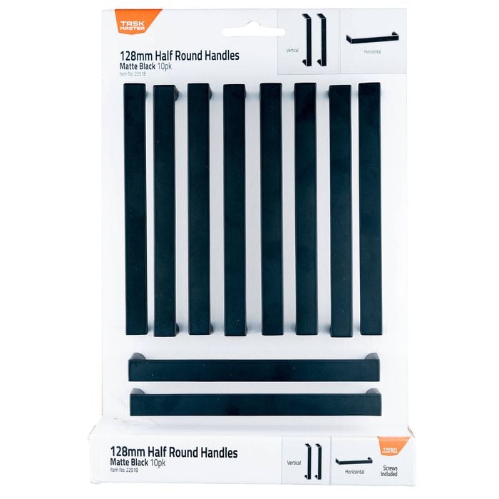 Taskmaster 128mm Matte Black 1/2 Round Handle - 10 Pack