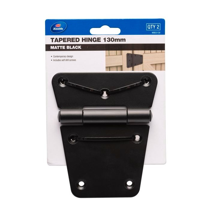 Zenith 130mm Matte Black Tapered Gate Hinge - 2 Pack