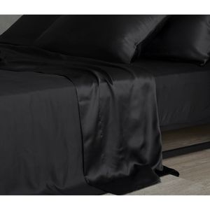 Bedding Co. Flat Sheet 100% Mulberry Silk 20 Momme Black Super King