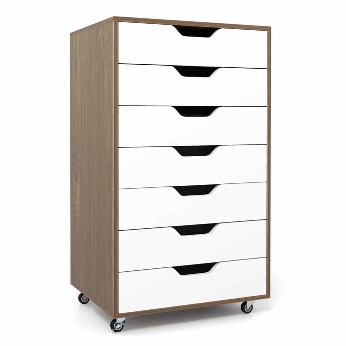 Costway 7-Drawer Storage Cabinet Filing Dresser Chest 4 Caster Natural