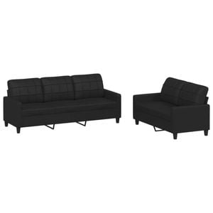 vidaXL Sofa Set with Cushions 2-Seater Sofa Couch 2 Piece Black Faux Leather