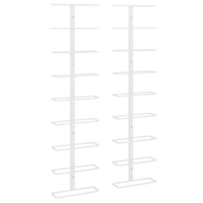 vidaXL 2x Wall-mounted Wine Racks for 9 Bottles White Iron Bottle Holder Shelf