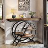 OAKORY 140cm Rustic Wood Look Console Table with Geometric Black Metal Frame