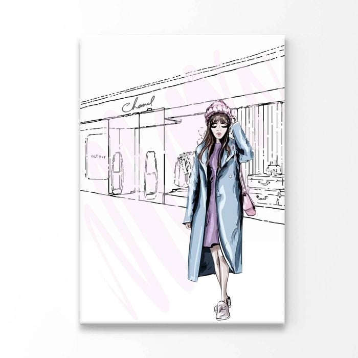 Blue Colored Girl Fashion Store Print 100% Australian Made 100x150cm (Stretched Canvas)