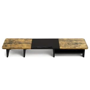Ufurniture 100cm Monitor Stand Riser with Storage Shelf & Pen Holder Wood Computer Riser for 2 Monitors,Black&Brown