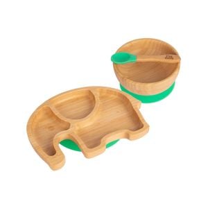 Tiny Dining Children's Bamboo Elephant Plate, Bowl and Spoon with Suction Cups - Segmented Design