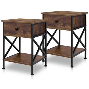 ALFORDSON 2x Bedside Table Industrial Oak