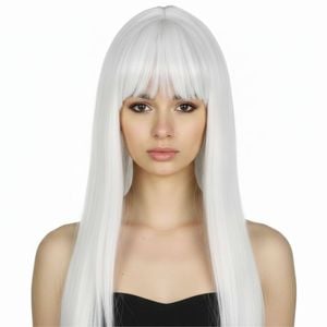 LONG WIG Straight Party Hair Costume Fringe Cosplay Fancy Dress 70cm Wos White 22451