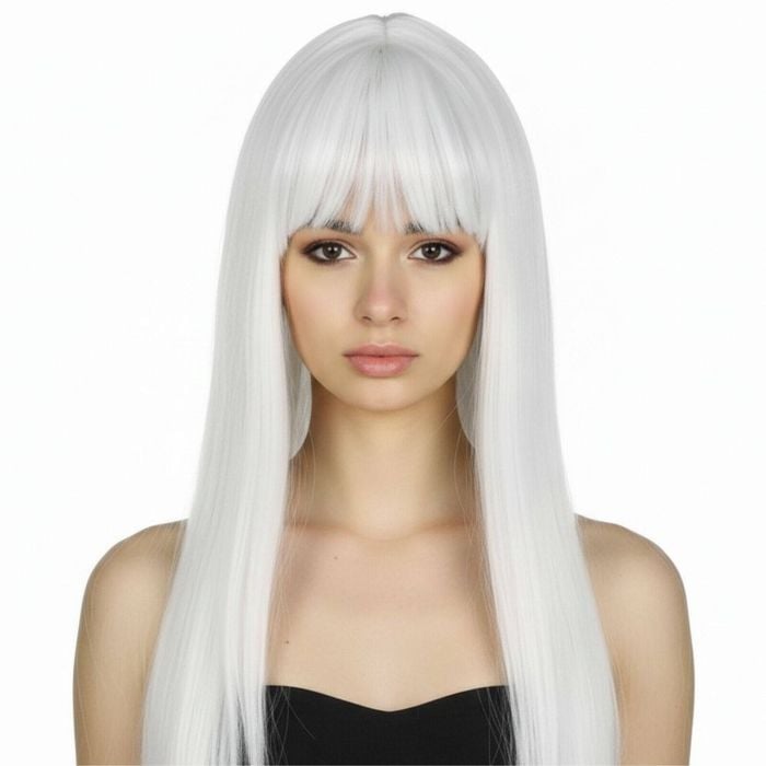 LONG WIG Straight Party Hair Costume Fringe Cosplay Fancy Dress 70cm Wos White 22451