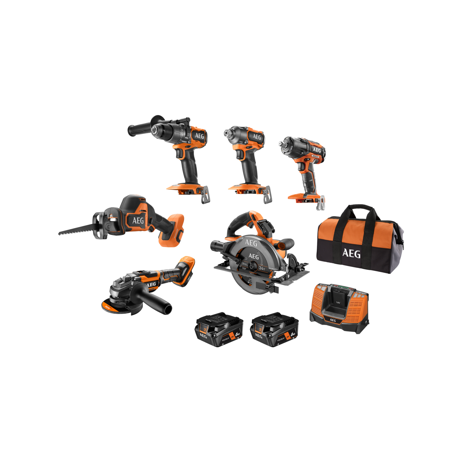 AEG 18V Brushless 6 Piece 6.0Ah Force Kit A18XB6B162B product image